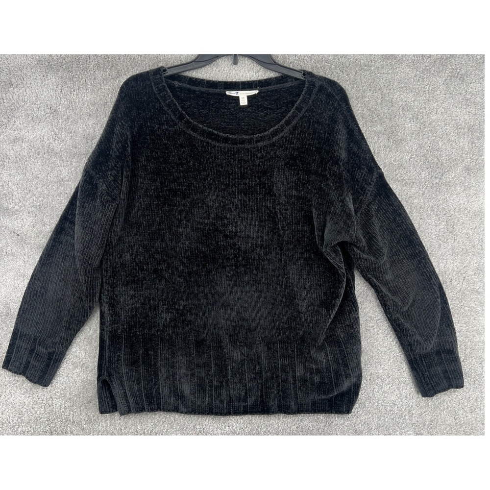 Seven7 Womens Black Chenille Knit‎ Soft Pullover Sweater Size M Y2K Minimalist